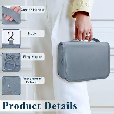 Зівакат Косметичка для душу на блискавці, водонепроникна, з ручкою, для подорожей, спорту, кемпінгу – сіра