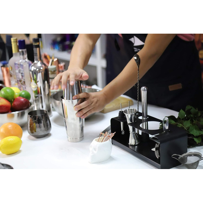 Sky Fish Cocktail Set, 8-Piece Bar Accessory Set with Stainless Steel Stand, Perfect Home Bartending and Martini Cocktail Shaker Set.