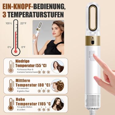 Багатофункціональний стайлер для волосся 6-в-1: фен з іонами, плойка, брашинг, 1000W, керамічне покриття, білий