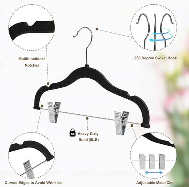 Вішалки для одягу: спідниці, штани, блузки, піджаки, сорочки, легінси. 360° обертання, рожевий/чорний комплект (10 шт.)