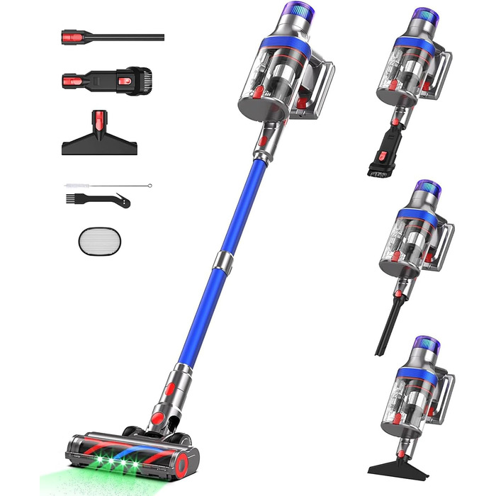 Бездротовий пилосос REBANIC S18 Max з дисплеєм, 600 Вт, 75 хвилин роботи, 58000 Па, об'єм контейнера 2 л, для твердих підлог, килимів, шерсті тварин, блакитний