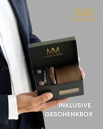 Набір краваток Massi Morino для чоловіків з нагрудним хустинкою, краватковою голкою та манжетними кнопками, подарункова коробка. Ідеально для весілля. Розмір універсальний, колір: коричневий