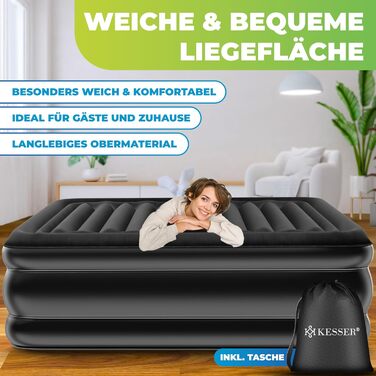 Надувна матрац KESSER® з вбудованим електричним насосом, самонадувна, для гостей, кемпінгу та дому. Матрац для 1 особи, 203 x 95 x 51 см, чорний