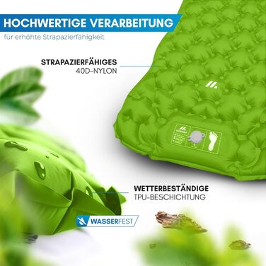 NORDMUT® Килимок туристичний самонадувний 6 см - Ultraleicht, компактний, для кемпінгу, відпочинку на природі та фестивалів. Світло-зелений