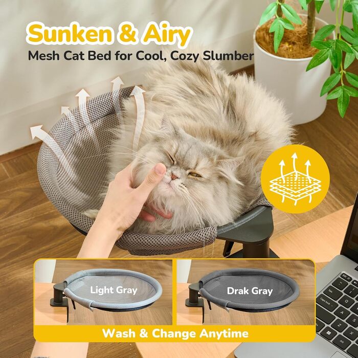 Підвісне ліжко для котів CATISM 360° - зручне котяче ліжко-гамак, сіре, 36x38 см, до 20 кг