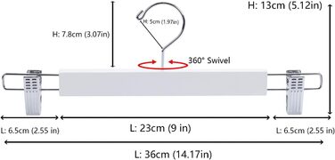 10 дерев'яних вішалок для одягу Amber Home 36 см, білі, міцні, з антиковзними кліпсами та поворотним гачком