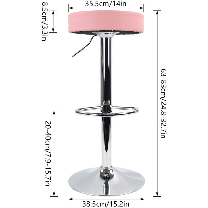 KKTONER Adjustable Height Swivel Bar Stool - SPA, Office & Beauty - PU Leather (Pink)
