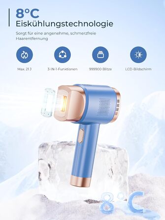 Пристрій для епіляції IPL з охолодженням 8°C, 9 рівнів, 600 нм червоне світло, LCD-екран, для жінок та чоловіків, обличчя, руки, бікіні-зона, тіло