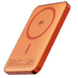 Power Bank 10000 mAh з магнітом, ультратонкий титановий корпус (14 мм), PD 20W, бездротова зарядка USB-C для iPhone 15/16/17 та Apple Watch (Оранжевий)