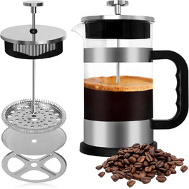 UCAMP Френч-прес для кави та чаю, 1000 мл, скляна кавова преса, портативна кавоварка з потрійним фільтром, для подорожей та подарунків