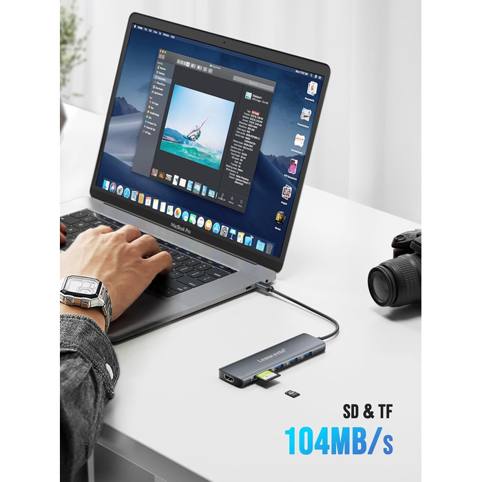 Lemorele Док-станція USB C/A 10Gbps, 3 монітори, 14 в 1: 2 HDMI (4K), Ethernet, 4 USB 3.2/2.0, VGA, Type-C 3.1, PD 100W, Audio, SD/TF, для Windows, MacBook (Блакитна)