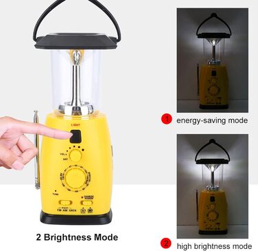VGEBY LED Camping Lantern, 8 LED Solar Crank Lantern Hand Crank Lantern Rechargeable Solar Lantern With AM/FM Radio FOR Camping, Storms, Power Outages, Hiking, Walking, Festivals, Caravans