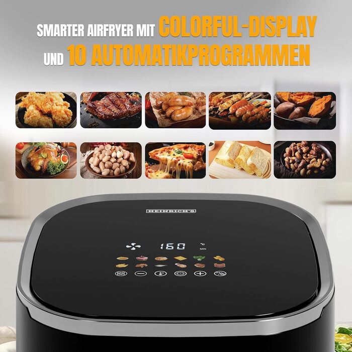 Фритюрниця повітряна HEINRICHS 9 літрів XXL, 10-в-1, LED-дисплей, 1800W, для здорового харчування