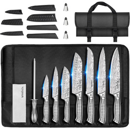 MOSFiATA 17-Piece Kitchen Knife Set with Titanium Coating - Professional Chef Knife Set with Scissors, Finger Guards, and Gift Box (Includes 12 Outdoor Knives)