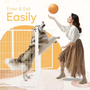 Вольєр для собак HealSmart, 61 см, 8 панелей, міцний метал, портативний, для дому та вулиці, кемпінгу, двору, автодому, огорожа, приватність, тераси, білий