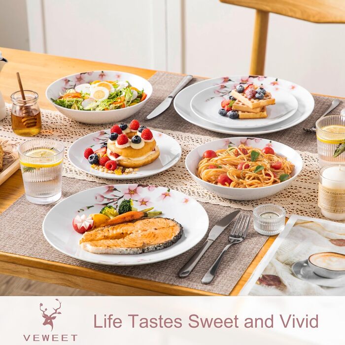 VEWEET ANNIE Набір посуду 18 предметів на 6 осіб, сучасний сервіз з порцеляни, 6 тарілок для їжі, десерту та супу, сервіз Annie