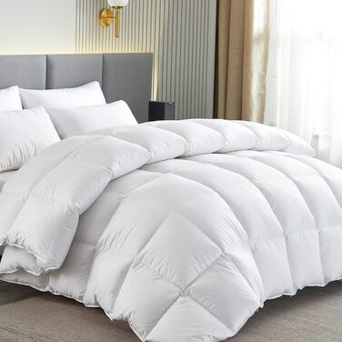 Homyrium Down Comforter 155x220 All-Season Comfort Bedspread 155x220 Down Warm Feather Comforter 50% Down Fill Weight 900 gr, Oeko-TEX and RDS Certified 155x220 cm All-Season Comforter - White