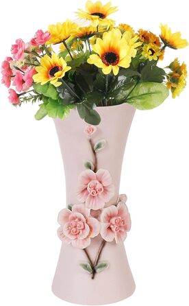 Ваза для квітів рожевого кольору з квітковим дизайном, 11.5x25 см - декор для дому
