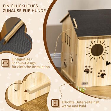 PawHut Wooden Dog House - Indoor Pet Shelter with Ventilation - MDF Oak & Black - 69x50x58.5 cm