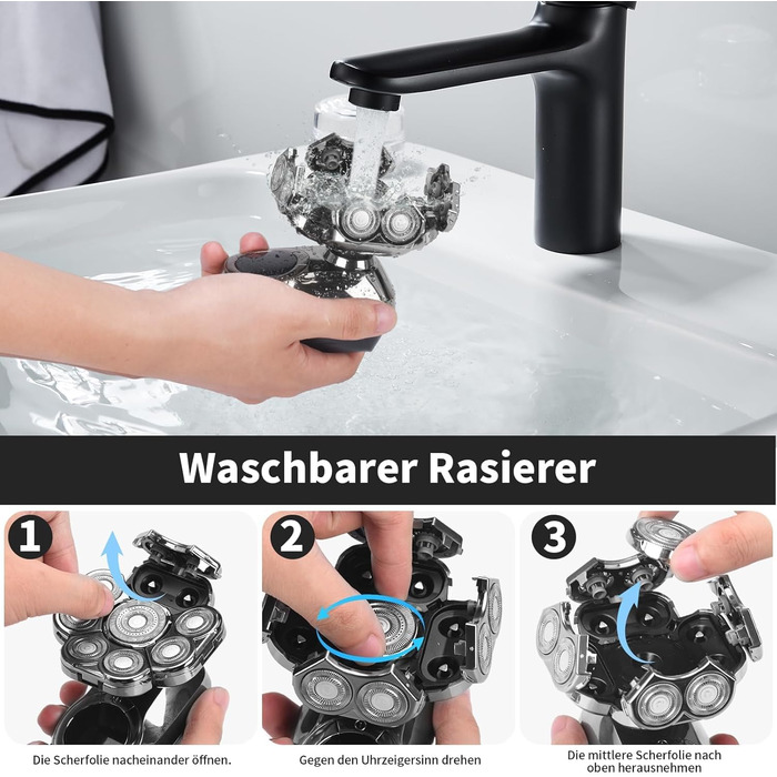 Електричний гоління для чоловіків Glatzen 9D – гоління голови, мокрого та сухого типу, водонепроникний, з LED дисплеєм, блокуванням від подорожей, набір для догляду з 6 насадками для обличчя та тіла