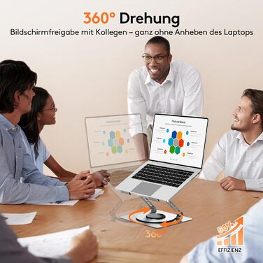 Підставка для ноутбука TECKNET 360° - регульована висота, металева, ергономічна, сумісна з MacBook, Dell (до 17.3