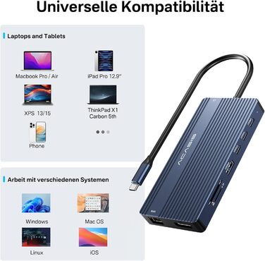Хаб USB-C ACASIS DS0202 з двома виходами HDMI та DP (4K60Hz), Ethernet, 3 USB, 10Gbps, 100W PD, SD/TF, Audio, для MacBook/Dell/HP/Lenovo