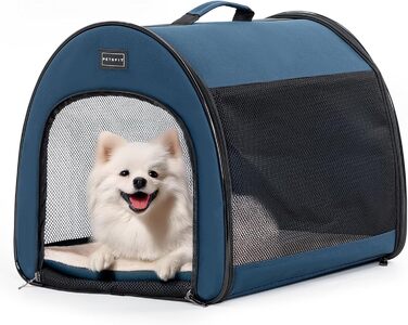 Складана переноска для собак Petfit для маленьких собак і котів, портативна та дихаюча переноска для дому з вигнутим дахом, переноска-ліжко для собак з анти-відкриваючим блискавкою та подушкою (Блакитний, S)