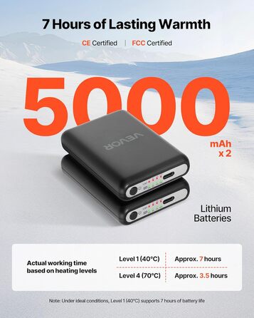 Електричні гріючі шкарпетки VEVOR з акумулятором 5000 mAh, 4 режими нагріву, керування через додаток, для чоловіків та жінок, середній розмір, підходять для полювання, їзди на конях, кемпінгу, походів