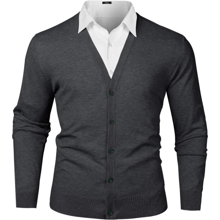 iClosa Кардиган чоловічий з V-подібним вирізом, легкий, в'язаний, з ґудзиками, темно-сірий, розмір L