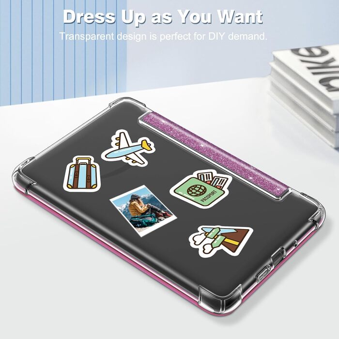 Чохол Fintie для Kindle 6 (11-го покоління) 2024/2022, прозомий, з авто-ввімкненням/вимкненням, для Kindle Basic 2024, фіолетовий з блискітками