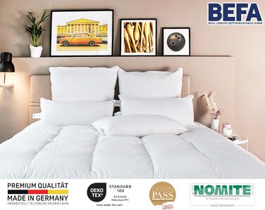 Подушка BEFA NATUR 80x80 см, 3-камерна, 90% пух, 10% перо, для алергіків, сертифікована Öko-Tex, Made in Germany