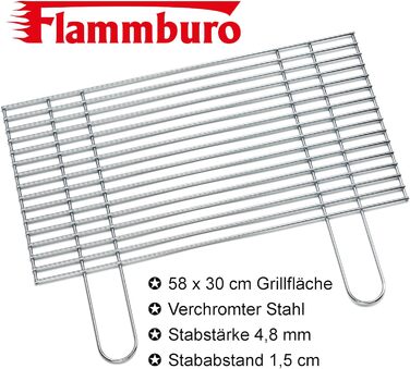 Решітка для гриля FLAMMBURO 67x40 см, з нержавіючої сталі, міцна, для барбекю