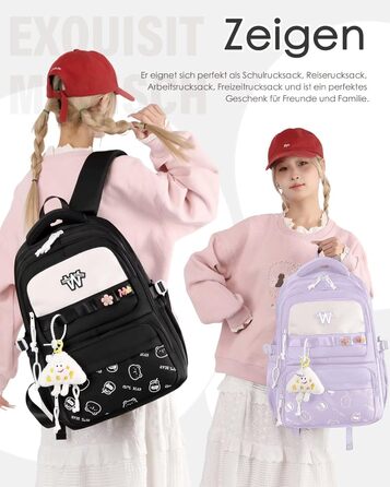 Шкільний рюкзак для підлітків: водонепроникний, великий, підходить для дівчат та хлопців, для школи, подорожей та повсякденного використання (фіолетовий)