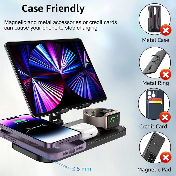 Бездротовий зарядний пристрій 4-в-1 для Apple iPhone, Apple Watch, AirPods та iPad