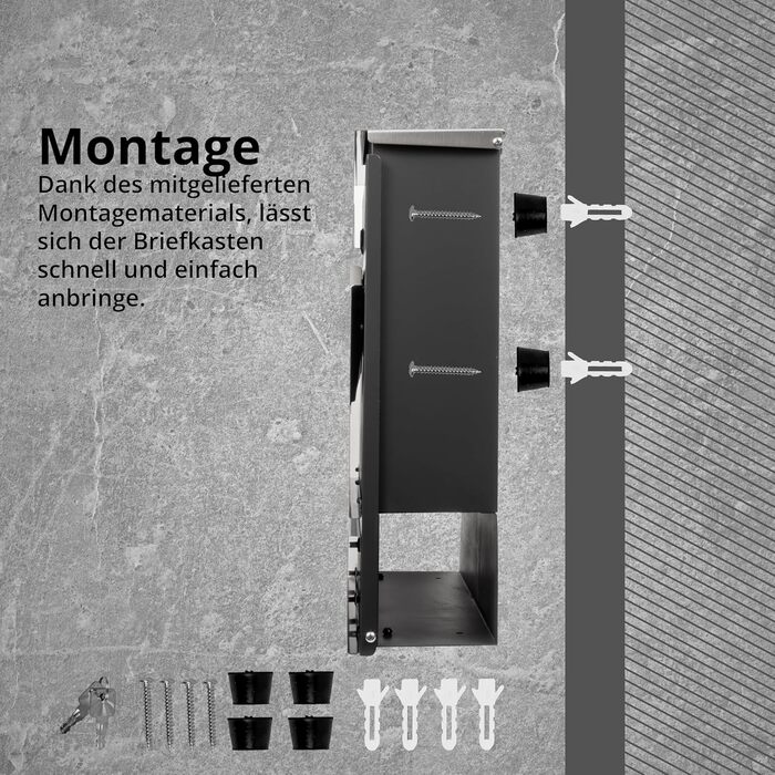 Поштовий ящик Grafner Premium, нержавіюча сталь, з газетницею та 2 ключами, гравіювання імені/вулиці/номера будинку, колір антрацит RAL7016