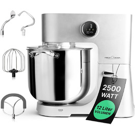 Кухонна машина ProfiCook KM 1254 з великою чашею 12л, потужний 2500W мотор, металеве редуктор та LED-дисплей | Харчовий процесор для тіста до 8,5 кг, 13 швидкостей