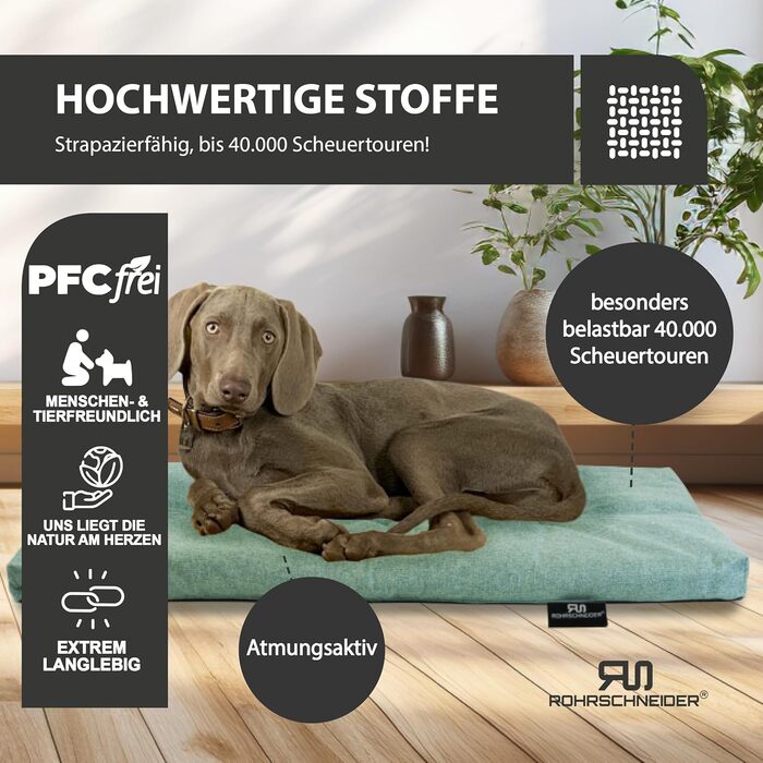 Лежанка для собак Rohrschneider, Made in EU, з антиковзким покриттям, міцна, для собак маленьких, середніх та великих порід, також для котів, з мискою, розмір 2 (тюрквіс), 120 x 75 x 7 см