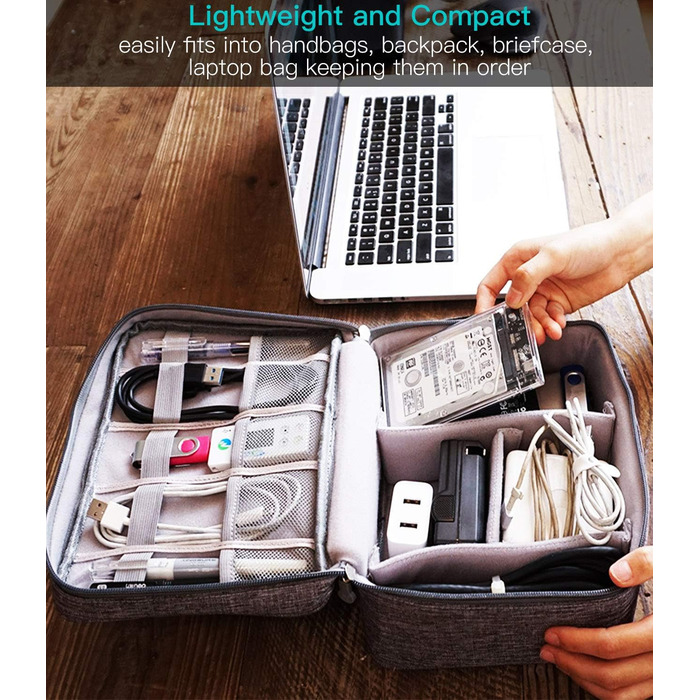 Електронна сумка-органайзер для аксесуарів: зарядні пристрої, Power Bank, кабелі (сіра)