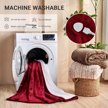 Електрична ковдра з підігрівом 130x180 см, 10 режимів нагріву, таймер автовимкнення, захист від перегріву, машинне прання, червона