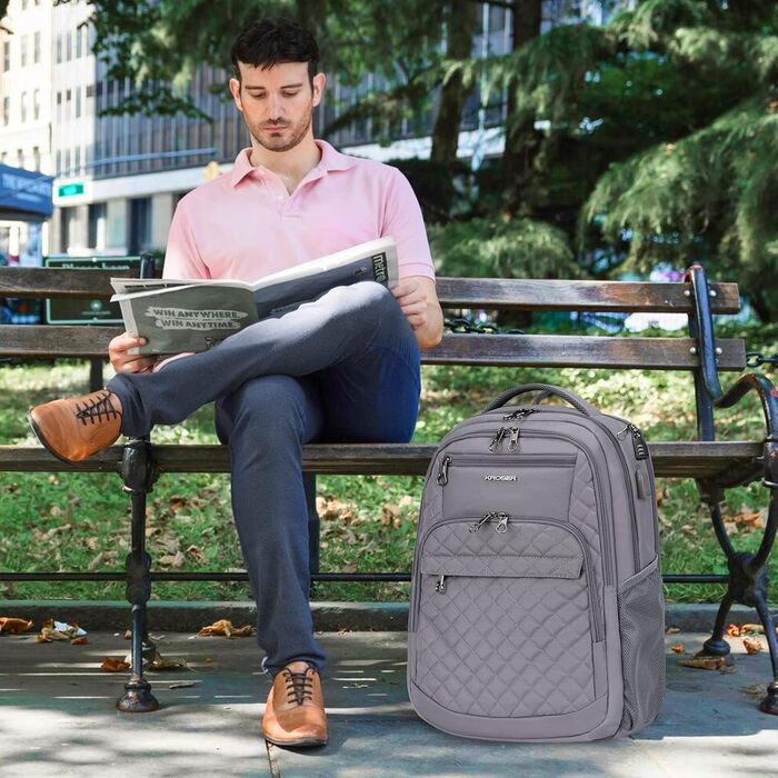 Рюкзак для ноутбука KROSER 17.3'' - бізнес, шкільний, туристичний з USB та RFID-захистом (сірий)
