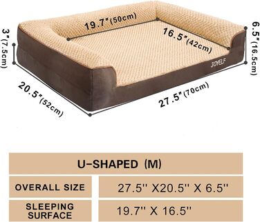 Ортопедичне ліжко для собак Joyelf середнього розміру, U-подібне диван з піни, знімний та пральний чохол та антиковзаюча підкладка для собак маленьких та середніх порід - Колір кавовий - 70*52*16.5 см