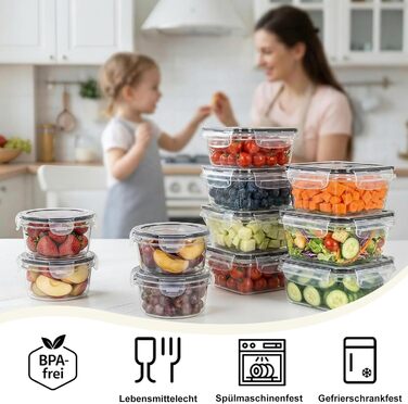 Набір контейнерів для зберігання продуктів Haushaltszauber 13 шт (8 кв. 0.55л + 5 круг. 0.24л) | Герметичні, BPA-free, штабельовані, прозорі | Для кухні, холодильника, морозильника