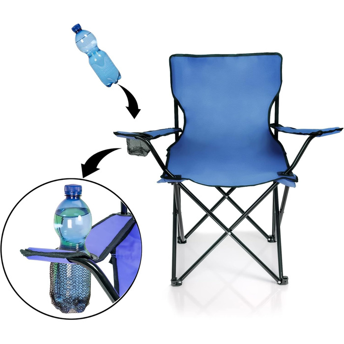 Крісло для риболовлі BigDean: складане, з підстаканником та сумкою - крісло для кемпінгу, саду, відпочинку (Блакитний)
