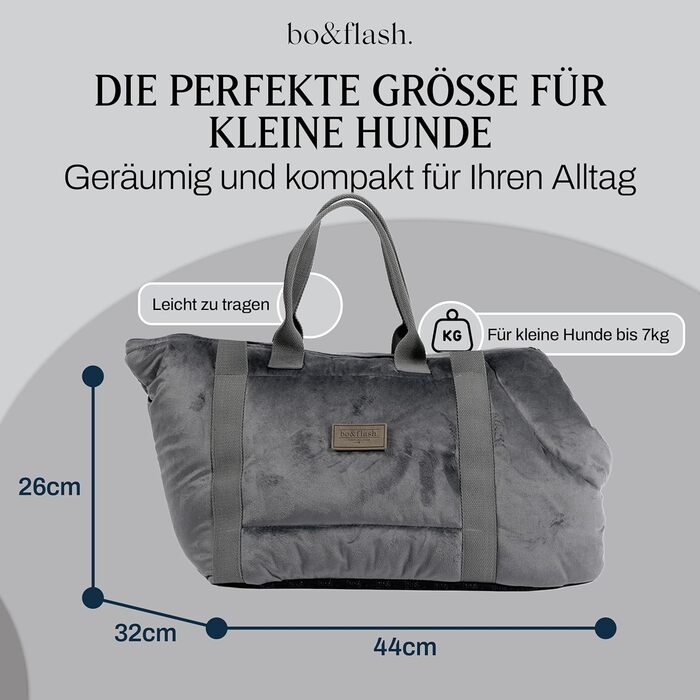 bo&flash Сумка-переноска для собак Portland – 44x26x32 см – для маленьких собак до 7 кг – комфортна та стильна, миється та екологічна (Темно-сірий)