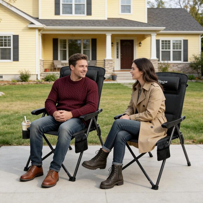 Крісло кемпінгове розкладне Portal з регульованою спинкою (2 шт) - Чорне. Витримує до 160 кг. Для кемпінгу, риболовлі, саду, балкону, пікніка.