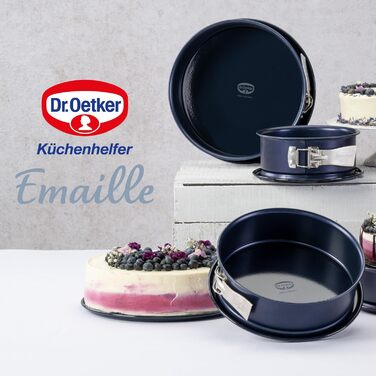 Форма для випікання Dr. Oetker Back-Liebe, кругла, емальована, 26 см, з антипригарним і стійким до подряпин дном, високий бортик, темно-синя, термостійкість до 230°C