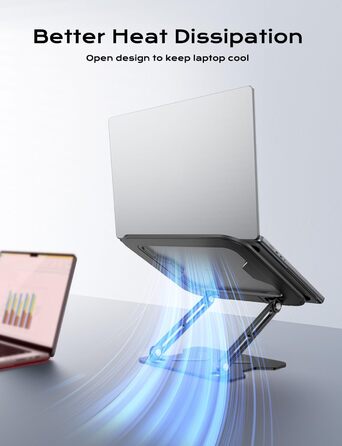Adjustable Laptop Stand for Desk - Portable Aluminum Laptop Riser, Foldable, HP Compatible (10-16 inch), Space Black