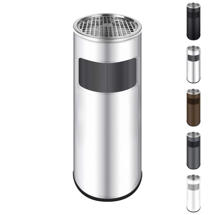 WELLGRO Standaschenbecher з нержавіючої сталі 2в1 для вулиці: попільничка та сміттєвий бак. Великий попільничник для тераси, входу, кафе та ресторанів (сріблястий)