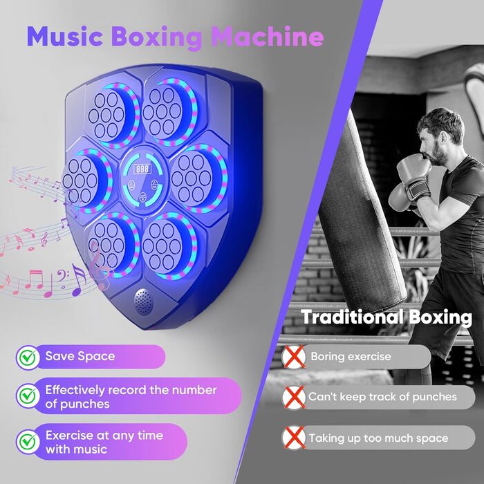 Музична боксерська машина AHWOiHS з LED-підсвіткою, 9 швидкостей та 9 режимів тренування для дітей та дорослих