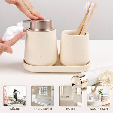 Набір аксесуарів для ванної кімнати Badezimmer Set: мильниця, дозатор мила 350 мл, стакан для зубної пасти 320 мл, мильниця. Підходить для ванної кімнати та умивальника.